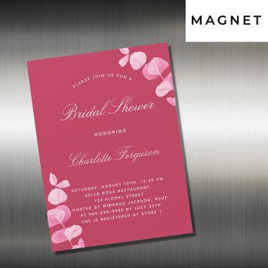 Magenta white eucalyptus luxury bridal shower magnetic Invitations