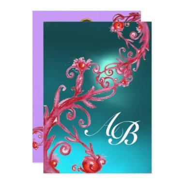 MAGIC BERRIES 3,MONOGRAM Aquamarine blue Invitations