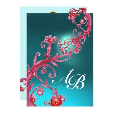 MAGIC BERRIES 3,MONOGRAM aquamarine red blue Invitations