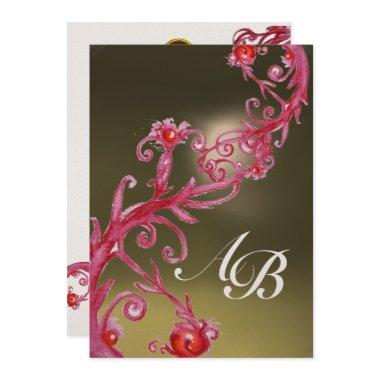 MAGIC BERRIES 3,MONOGRAM ruby metallic gold Invitations