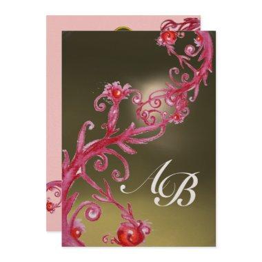 MAGIC BERRIES 4,MONOGRAM gold metallic pink red Invitations