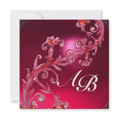 MAGIC BERRIES 4,MONOGRAM red ruby gold Invitations