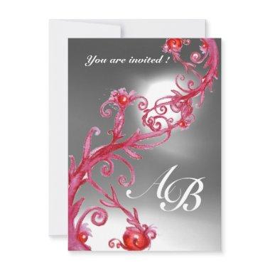 MAGIC BERRIES 4,MONOGRAM red white crystal Invitations