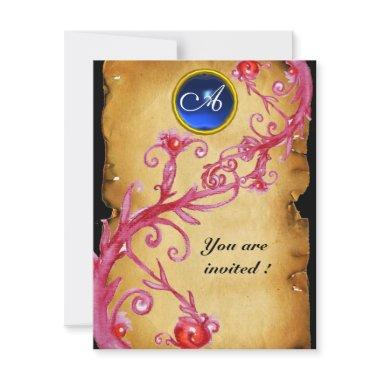 MAGIC BERRIES MONOGRAM, blue Invitations