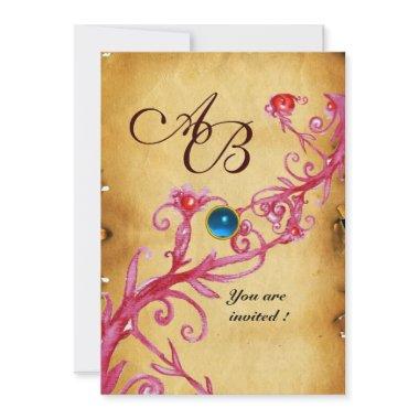 MAGIC BERRIES MONOGRAM Parchment Blue Sapphire Invitations