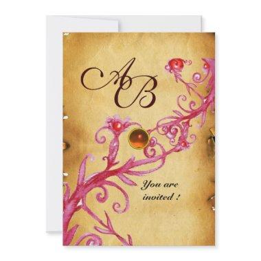 MAGIC BERRIES MONOGRAM parchment gem orange Invitations