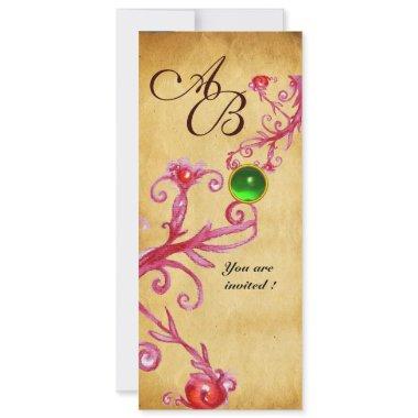 MAGIC BERRIES MONOGRAM Parchment Green Emerald Invitations