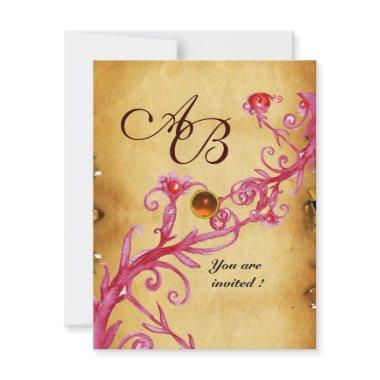 MAGIC BERRIES MONOGRAM Parchment Orange Agate Invitations