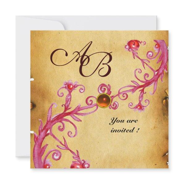 MAGIC BERRIES MONOGRAM Parchment Orange Agate Invitations