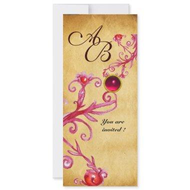 MAGIC BERRIES MONOGRAM Parchment Red Ruby Invitations