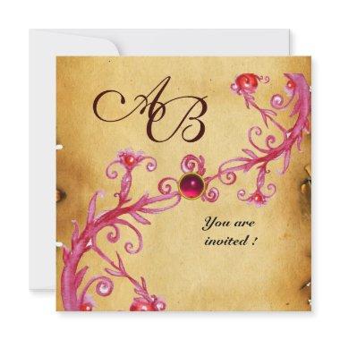 MAGIC BERRIES MONOGRAM Parchment Red Ruby Invitations