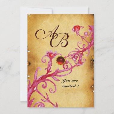 MAGIC BERRIES MONOGRAM Parchment Red Ruby Invitations
