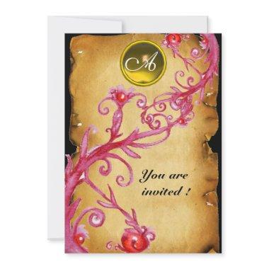 MAGIC BERRIES MONOGRAM red pink purple yellow Invitations