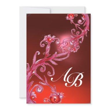 MAGIC BERRIES,MONOGRAM red ruby Invitations