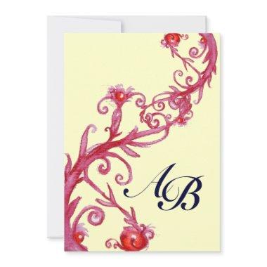 MAGIC BERRIES MONOGRAM red yellow fuchsia black Invitations