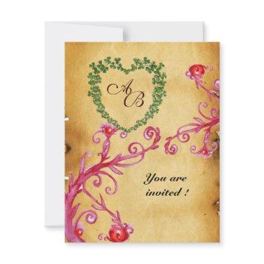 MAGIC BERRIES SHAMROCK HEART MONOGRAM parchment Invitations