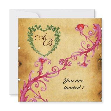 MAGIC BERRIES SHAMROCK HEART MONOGRAM parchment Invitations