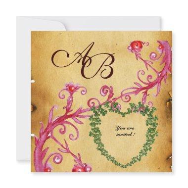 MAGIC BERRIES SHAMROCK HEART MONOGRAM parchment Invitations