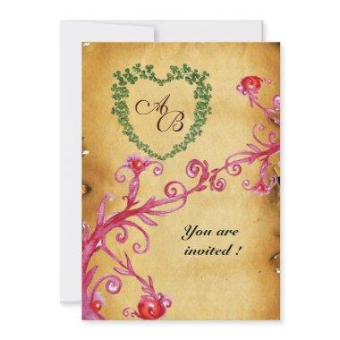 MAGIC BERRIES SHAMROCK HEART MONOGRAM parchment Invitations