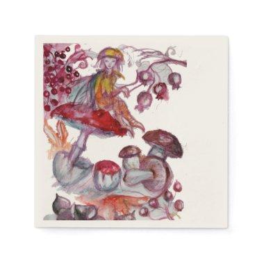 MAGIC FOLLET OF MUSHROOMS Red White Floral Fantasy Paper Napkins