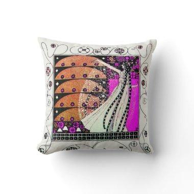 MAGIC OF THE SPRING ,black.white ,violet,brown Throw Pillow