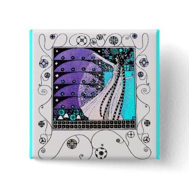 MAGIC OF THE SPRING bright blue black white purple Button