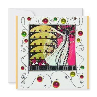 MAGIC OF THE SPRING bright pink black white yellow Invitations