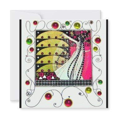 MAGIC OF THE SPRING bright pink black white yellow Invitations