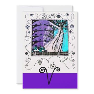 MAGIC OF THE SPRING,bright purple black aqua blue Invitations