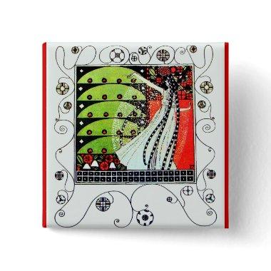 MAGIC OF THE SPRING bright red black white green Button