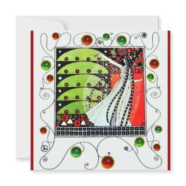 MAGIC OF THE SPRING bright red black white green Invitations