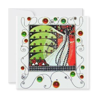 MAGIC OF THE SPRING bright red black white green Invitations