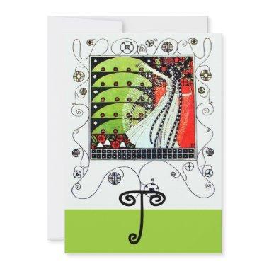 MAGIC OF THE SPRING ,bright red black white green Invitations