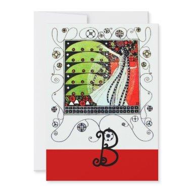 MAGIC OF THE SPRING ,bright red black white green Invitations