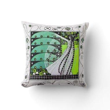 MAGIC OF THE SPRING ,bright yellow green black Throw Pillow