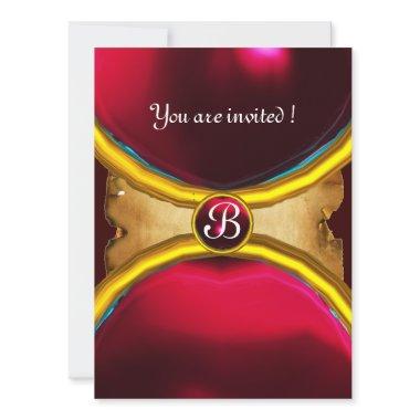 MAGIC RINGS ,MONOGRAM parchment gem red burgundy