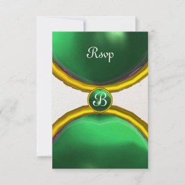 MAGIC RINGS ,MONOGRAM rsvp gem green champagne Invitations