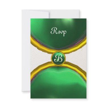 MAGIC RINGS ,MONOGRAM rsvp gem green champagne Invitations