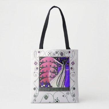 MAGIC SPRING Purple Black White Geometric Swirls Tote Bag