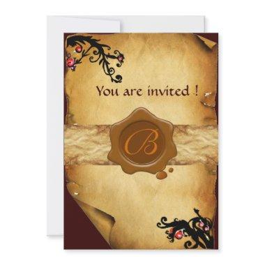 MAGIC SWIRLS PARCHMENT AND BROWN WAX SEAL MONOGRAM Invitations