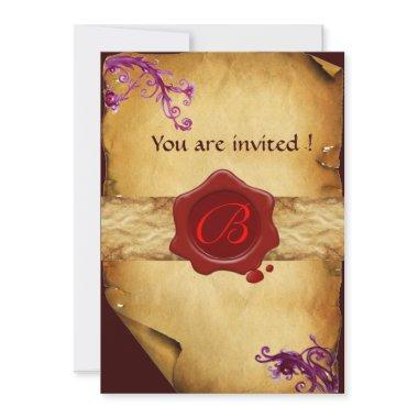 MAGIC SWIRLS PARCHMENT AND RED WAX SEAL MONOGRAM Invitations