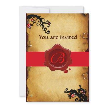 MAGIC SWIRLS PARCHMENT AND RED WAX SEAL MONOGRAM Invitations