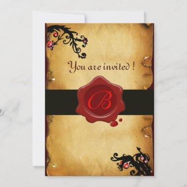 MAGIC SWIRLS PARCHMENT AND RED WAX SEAL MONOGRAM Invitations