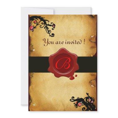 MAGIC SWIRLS PARCHMENT AND RED WAX SEAL MONOGRAM Invitations