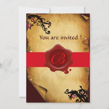 MAGIC SWIRLS PARCHMENT AND RED WAX SEAL MONOGRAM Invitations