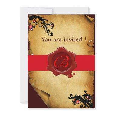 MAGIC SWIRLS PARCHMENT AND RED WAX SEAL MONOGRAM Invitations