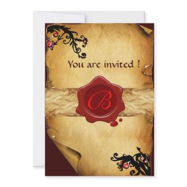 MAGIC SWIRLS PARCHMENT AND RED WAX SEAL MONOGRAM Invitations