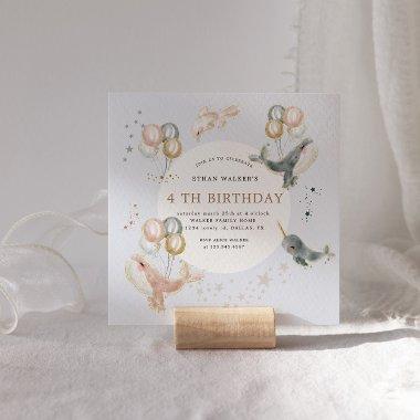 Magical whales and balloons Birthday Invitations