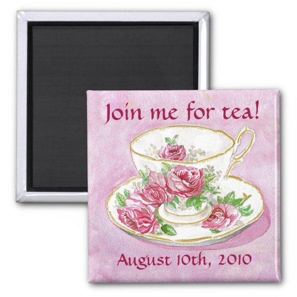 Magnet - Customize me! Pink Rose Teacup Tea