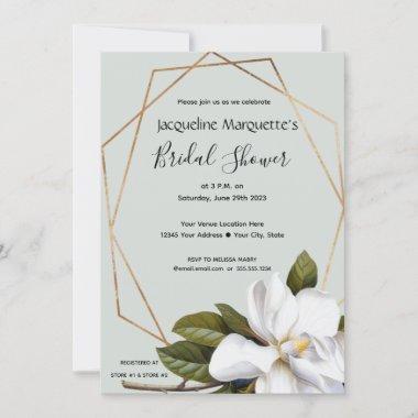 Magnolia Bridal Shower with Gold and Sage Invitations